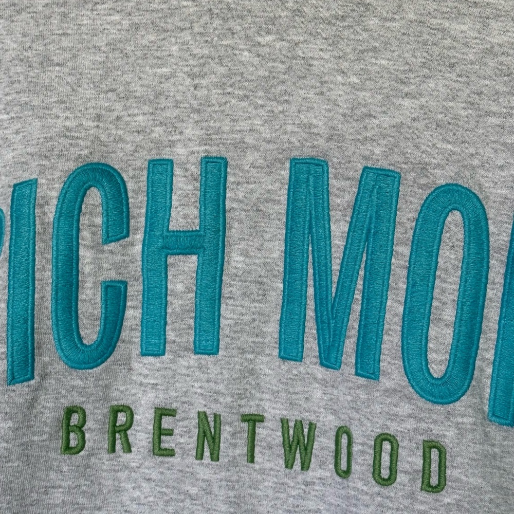 Gray “Rich Mom Brentwood” Tinx Sweatshirt with Teal and Green Text - Picture 2 of 8